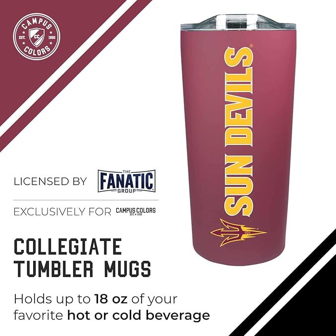 Campus Colors NCAA Stainless Steel Tumbler perfect for Gameday - 18 oz - Double Walled - Keeps Drinks Perfectly Insulated (Arizona State Sun Devils - Maroon)