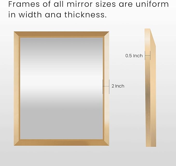 Amorho Bathroom Mirror, 40x36 Inch Golden Thick Metal Framed Wall Mirrors - Image 5