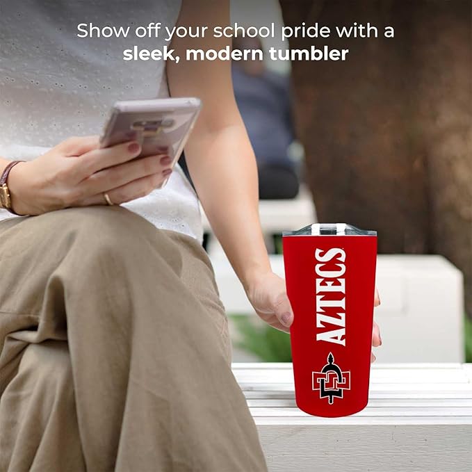 Campus Colors NCAA Stainless Steel Tumbler perfect for Gameday - 18 oz - Double Walled - Keeps Drinks Perfectly Insulated (San Diego State Aztecs - Red)