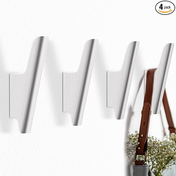 Wood Wall Hooks 4 Pack Coat Hooks Wall Mount White Wooden Hooks by FCOWK
