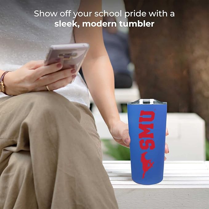 Campus Colors NCAA Stainless Steel Tumbler perfect for Gameday - 18 oz - Double Walled - Keeps Drinks Perfectly Insulated (SMU Mustangs - Royal)