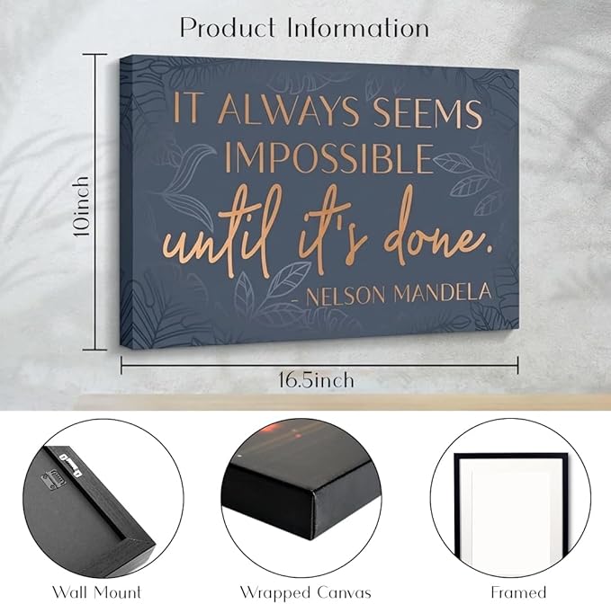 HoneyKICK Nelson Mandela Inspirational Quote Canvas Wall Art - Image 2