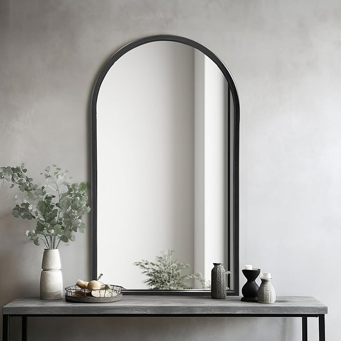 Dewfig Arched Wall Mounted Mirror, Arch Black Mirror - Image 4