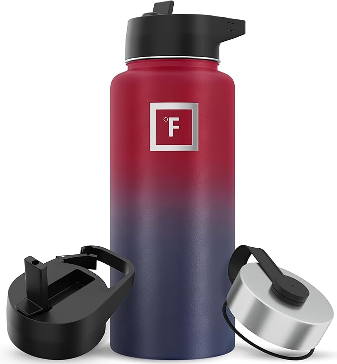 IRON °FLASK Camping & Hiking Hydration Flask with Straw, Wide Mouth Insulated Stainless Steel Sports Water Bottle - 32 oz Dark Rainbow