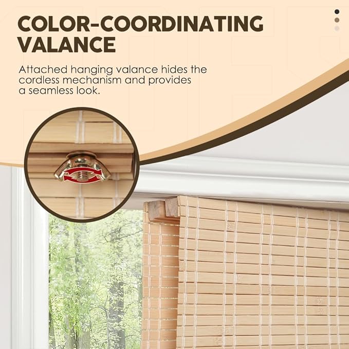 Cordless Bamboo Roman Shades, Light Filtering Bamboo Shades Blinds Window - Image 5
