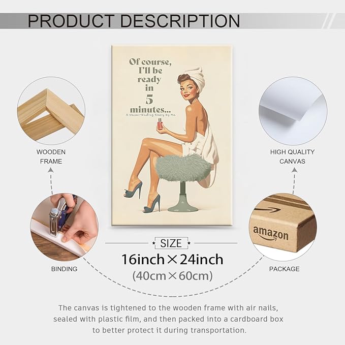 Boho Sage Green Bathroom Poster Vintage 70s Pin Up Girl Wall Art 16X24 inch - Image 2