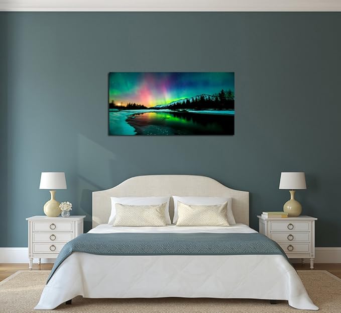 S01950 Wall Art Aurora scenery Painting on Canvas Stretched and Framed Canvas - Image 4