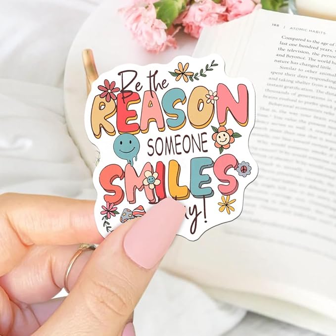 Be The Reason Someone Smiles Today Stickers 3Pcs Motivational Inspirational Quote Stickers Vinyl Waterproof Decals for Notebook, Tumbler, Laptop and Water Bottle