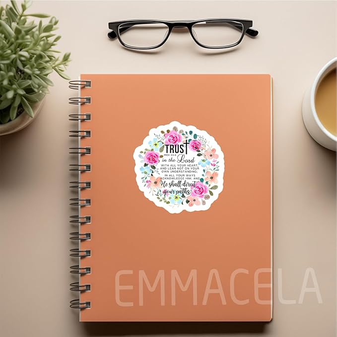 (3 Pack) Faith Stickers - Trust in The Lord with All Your Heart - Christian Waterproof Vinyl Decals for Books, Laptops, Tumblers, Water Bottles - Phones, Bible Verb Quotes - 3 x 3 Inch