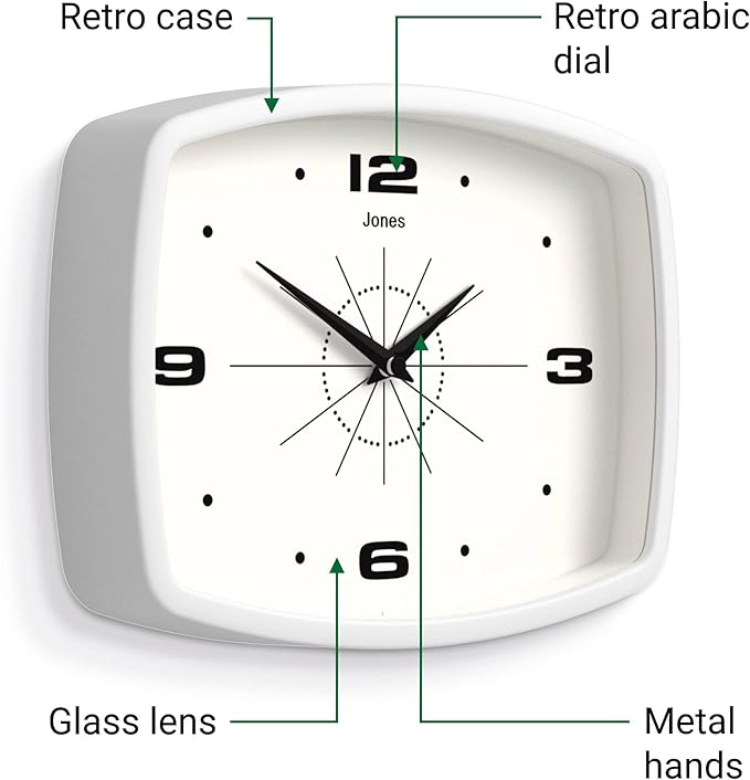 JONES CLOCKS® Movie Wall Clock | Retro Rectangular Clock | 10 inch | White | - Image 6