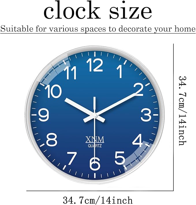 XNM Modern Analog Wall Clocks Battery Operated Navy Blue Wall Clock - Image 3