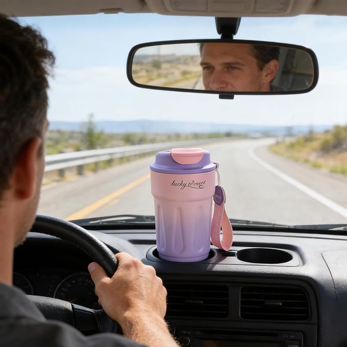 14oz Insulated Tumbler With Lid and Straw, Purple Stainless Steel Thermal Coffee Mug, Leakproof Cup for Hot & Cold Beverages, Car Cup Holder Friendly, for Coffee, Lced Tea, Water