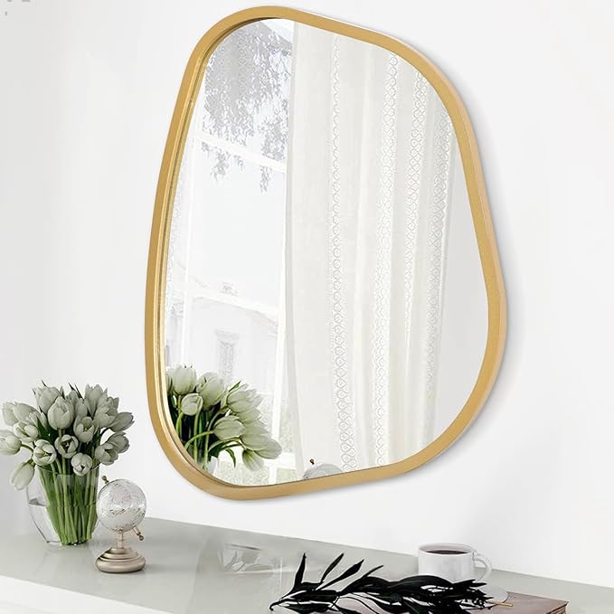 Asymmetrical Accent Mirror for Wall Irregular Oval Wood Frame Modern Unique by HLFMVWE