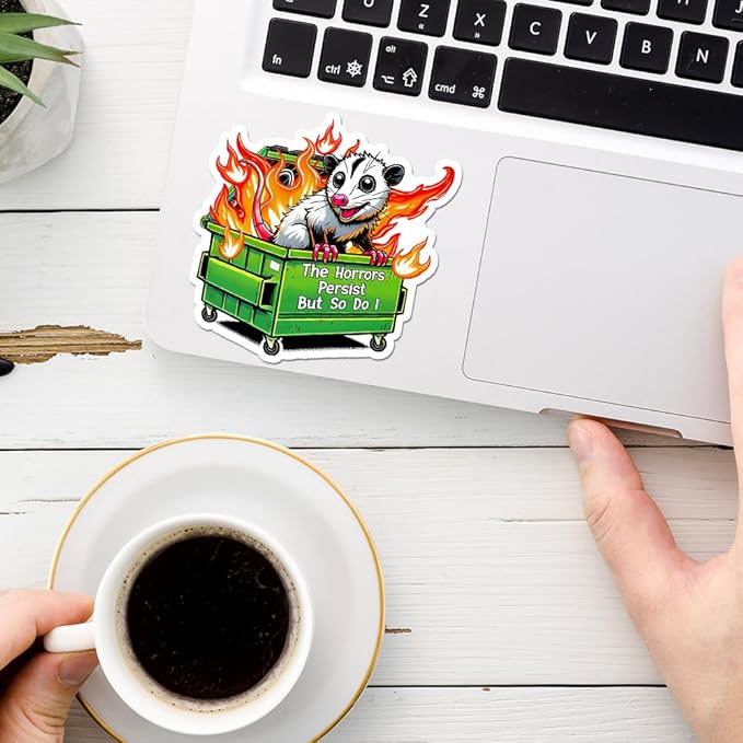 The Horrors Persist But So Do I Sticker 3Pcs Funny Opossum Possum Sarcastic Sticker Vinyl Waterproof Decals for Notebook, Tumbler, Laptop and Water Bottle (Opossum Horrors)
