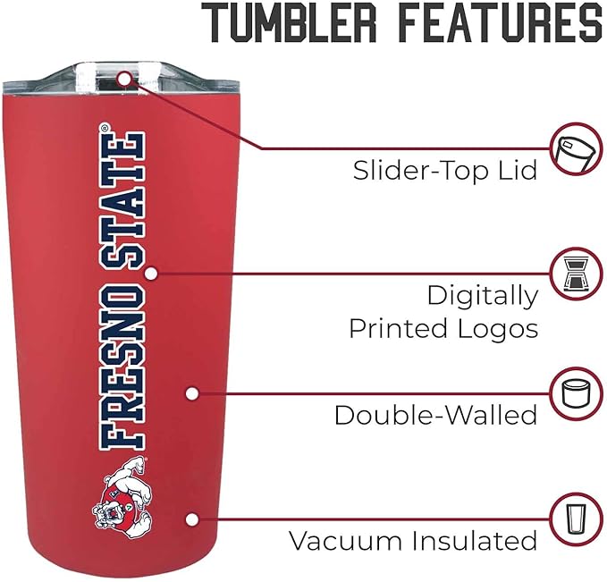 Campus Colors NCAA Stainless Steel Tumbler perfect for Gameday - 18 oz - Double Walled - Keeps Drinks Perfectly Insulated (Fresno State Bulldogs - Red)