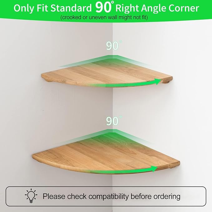 Corner Shelf, 7inch Solid Oak Wood Floating Corner Shelf Wall Mount Round End - Image 3