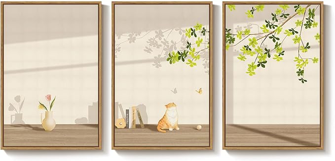 Framed Modern Neutral Wall Art for Living Room, 3 Piece Nature Summer Cozy - Image 9