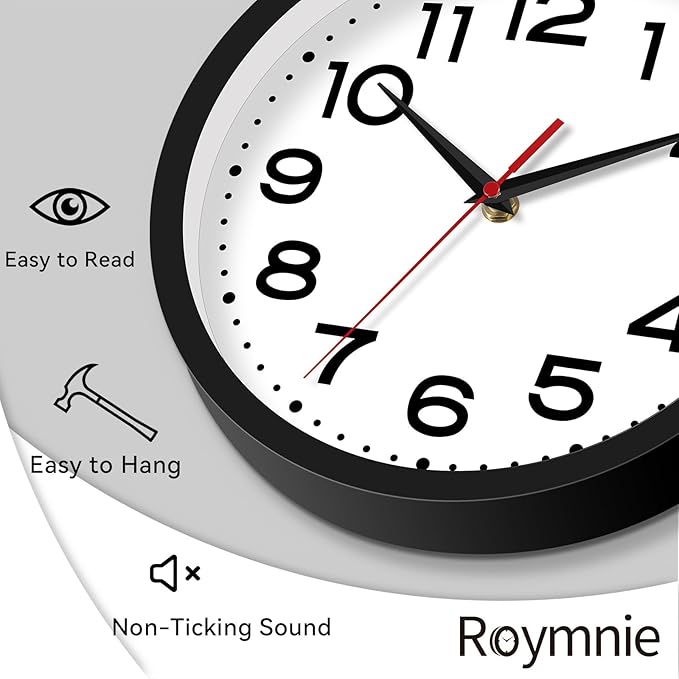 Roymnie Wall Clock Silent Non-Ticking Modern Clock Battery Operated 12 Inch - Image 4