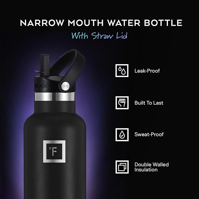 IRON °FLASK Camping & Hiking Hydration Flask with Straw, BPA-Free Insulated Stainless Steel Sports Water Bottle - 32 oz Morning Mist