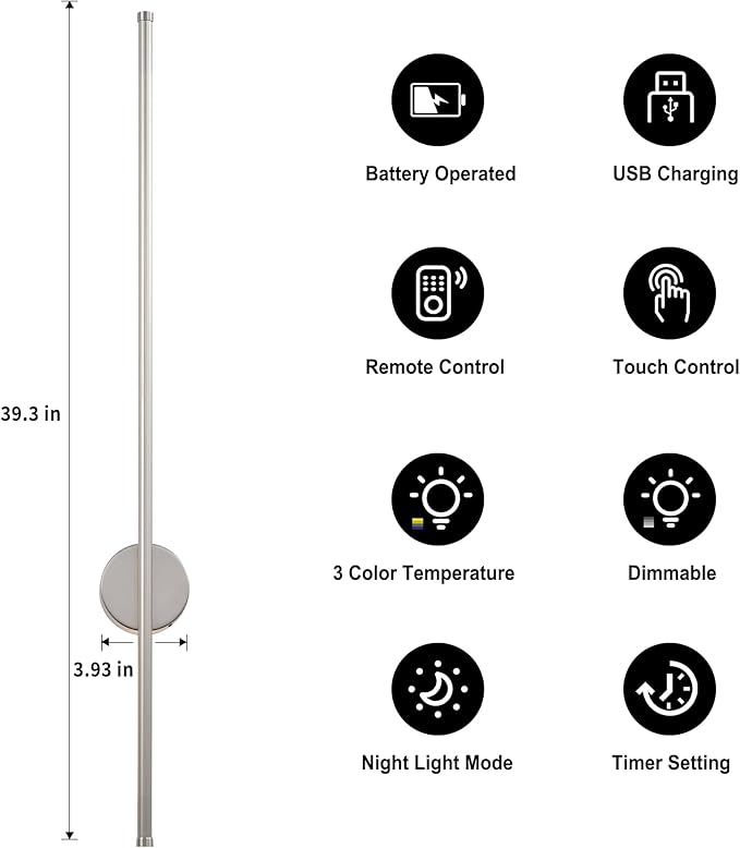 Battery Operated Modern Wall Sconces, Dimmable Wireless Wall Light Set of Two - Image 4