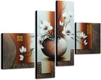Wieco Art Large Size Decorative Elegant Flowers 4 Panels 100% Hand-painted by WiecoArt