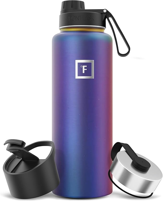 IRON °FLASK Camping & Hiking Hydration Flask with Spout, Wide Mouth Insulated Stainless Steel Sports Water Bottle - 40 oz Aurora