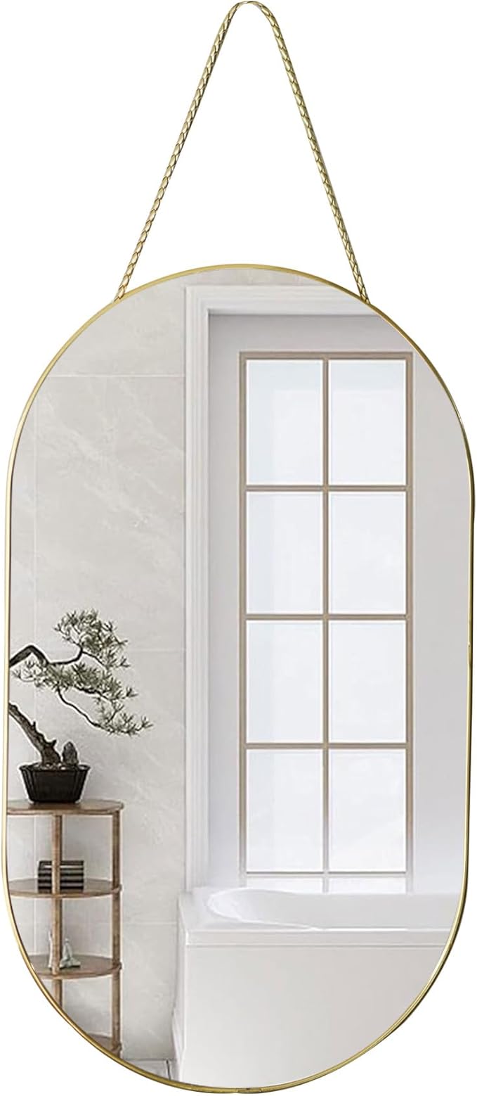 Oval Wall Mirror with Lanyard, High Definition Bathroom Mirror by Unknown