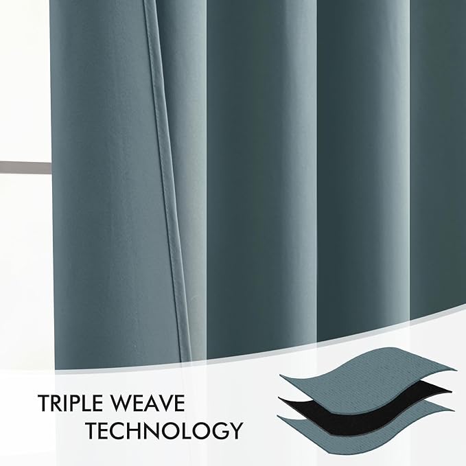 MIULEE Greyish Blue Back Tab Blackout Curtains 120 Inch Long 2 Panels Set - Image 7