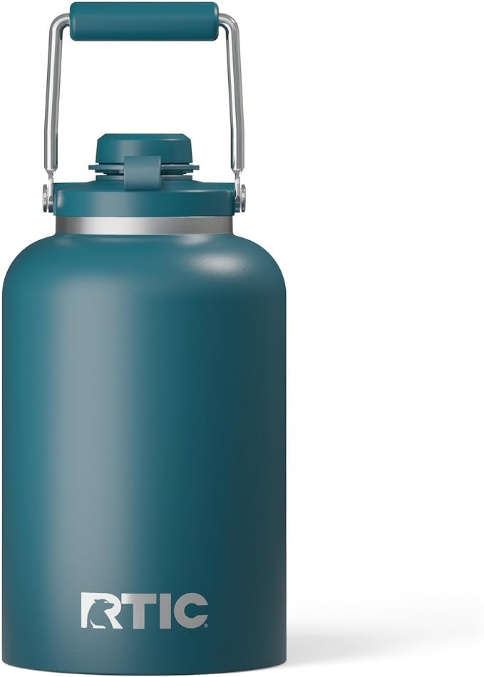 RTIC 1 Gallon Outback Jug, Stainless Steel, Ceramic Lined Insulated Water Bottle with Lid and Handle, BPA-Free, Double Wall Vacuum Insulation, Marine