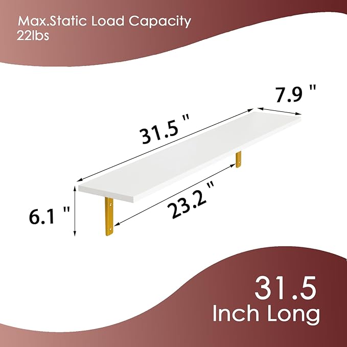 DINZI LVJ Long Wall Shelves, 31.5" Wall Mounted Shelves Set of 4, Large - Image 3