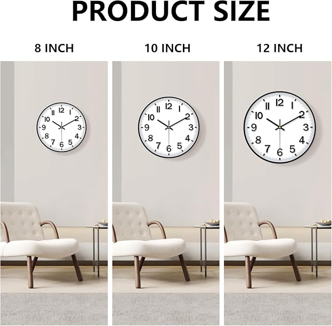 Black Wall Clock, 8 Inch Wall Clocks Battery Operated, Round Modern Non Ticking - Image 9
