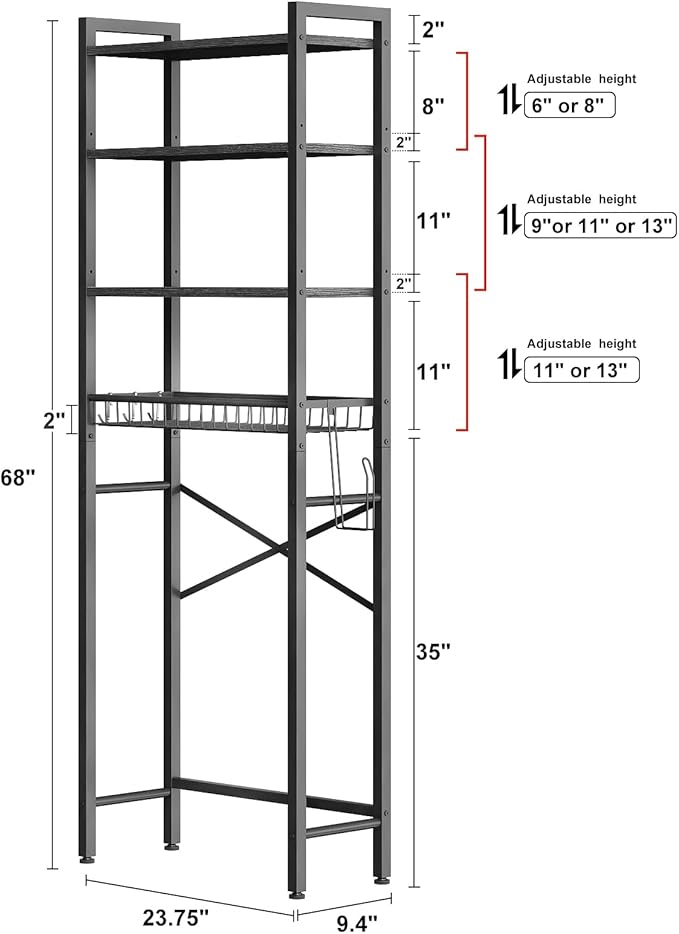 Kalrin Over-The-Toilet Storage Rack, 4-Tier Bathroom Organizer Shelf Over Toilet - Image 6
