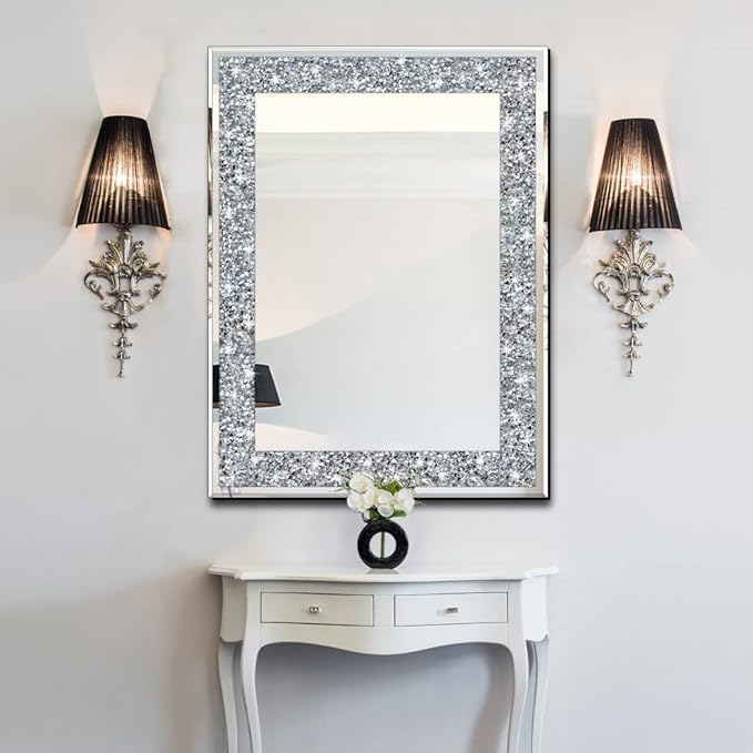QMDECOR Crystal Crush Diamond Rectangle Silver Mirror - Image 4