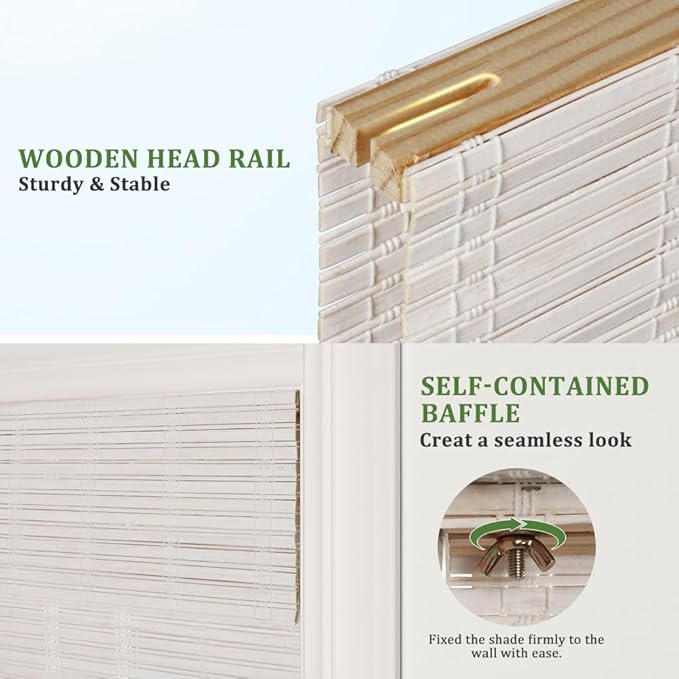 SEEYE Cordless Bamboo Blinds Shades, Light Filtering Bamboo Roller Shades - Image 5