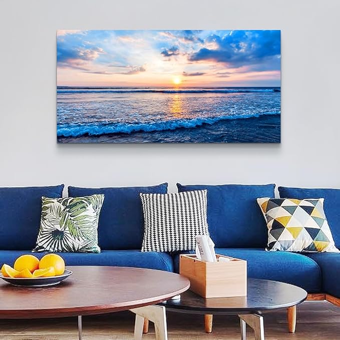 Wapluam Canvas Wall Art For Living Room Office Wall Decor Blue Beach Ocean Sea - Image 3