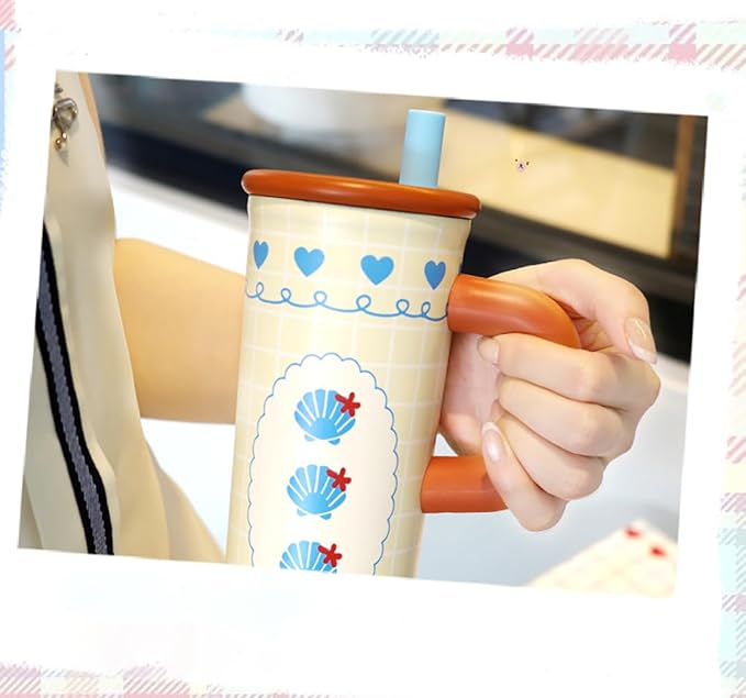 ZZT 26 oz Insulated Tumbler with Telescopic Straw and Dust Lid, Cute Animal And Sea Shell Stainless Steel School Travel Working With Dust Cap,Great Gifts for Women & Girls (Sea Shell)