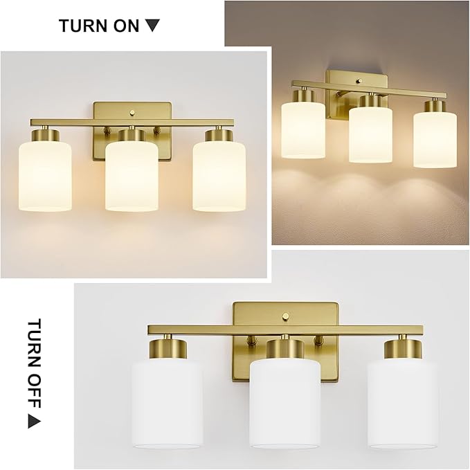 FonmYim Brushed Gold Bathroom Light Fixtures, 3-Light Modern Vanity Light Over - Image 6