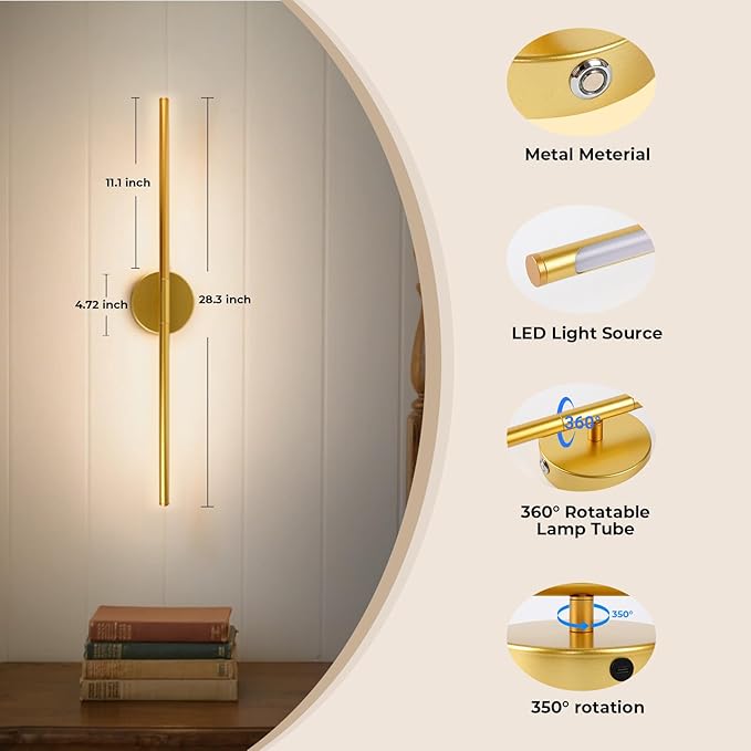 GvvooHome 1 Pack Battery Operated Wall Sconce Detachable 360°Rotate, Wireless - Image 5