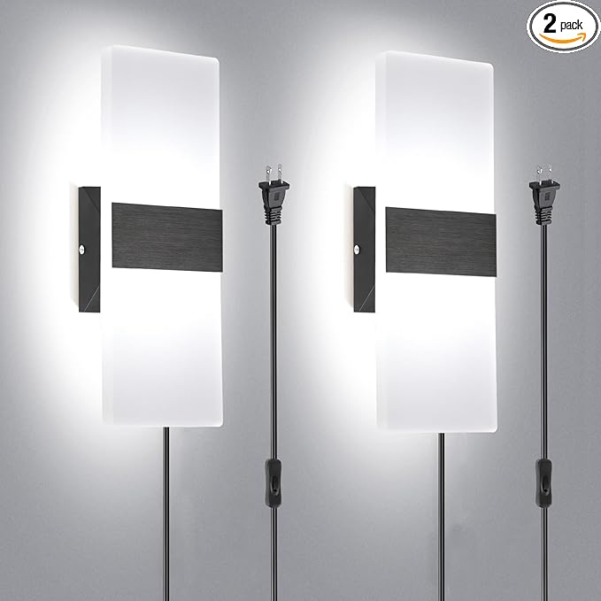 TRLIFE Wall Sconce Plug in, Modern Wall Sconces 12W LED Wall Sconce 6000K Cool by TRLIFE