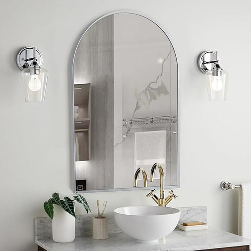 24" x 36" Silver Arched Mirror, Modern Aluminum Alloy Metal Frame, Arch - Image 2