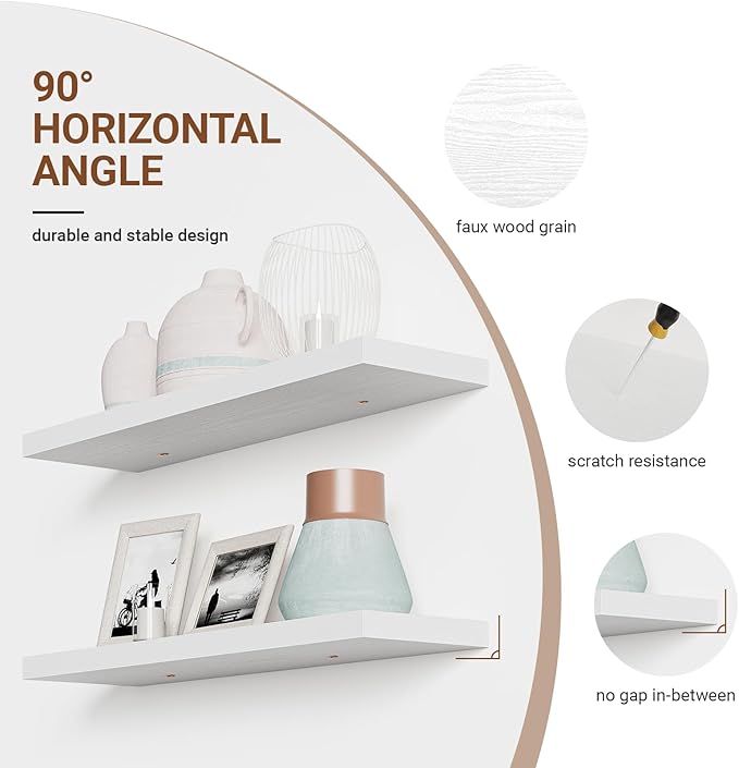 40 Inches Floating Shelves for Wall, 9.3" Deep White Long Floating Shelves Set - Image 5