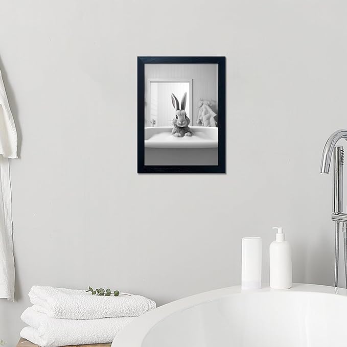 Kids Bathroom Wall Art Black and White Cute Animal Canvas Print Painting Funny - Image 7