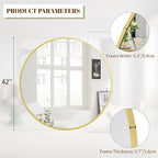 BEAUTYPEAK 42 Inch Round Mirror, Metal Frame Circle Mirror, Wall Mounted - Image 5