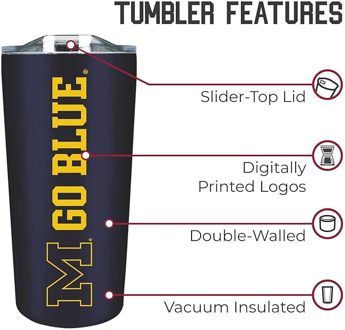 Campus Colors NCAA Stainless Steel Tumbler perfect for Gameday - 18 oz - Double Walled - Keeps Drinks Perfectly Insulated (Michigan Wolverines - Navy)