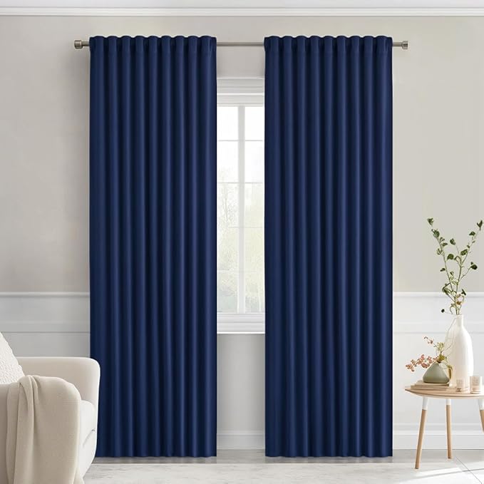 MIULEE Navy Blue Back Tab Blackout Curtains 90 Inches Long 2 Panels Set by MIULEE