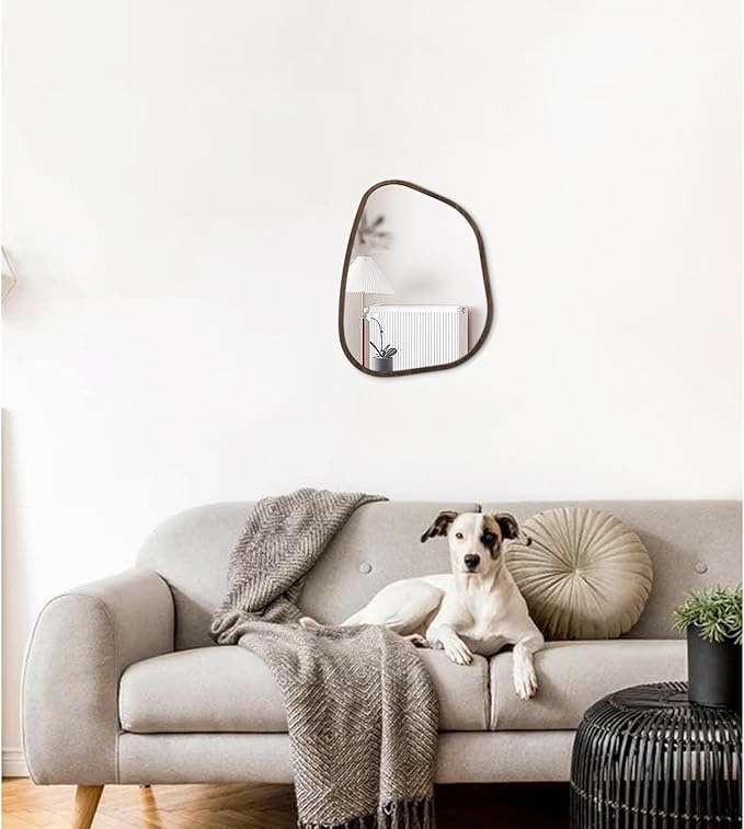 Asymmetrical Wall Mirror Irregular Wood Frame Modern Unique Wall-Mounted - Image 3