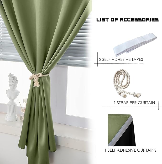 AJAZZ 100% Window Blinds Blackout Portable Blackout Curtains Adhesive Curtains - Image 4