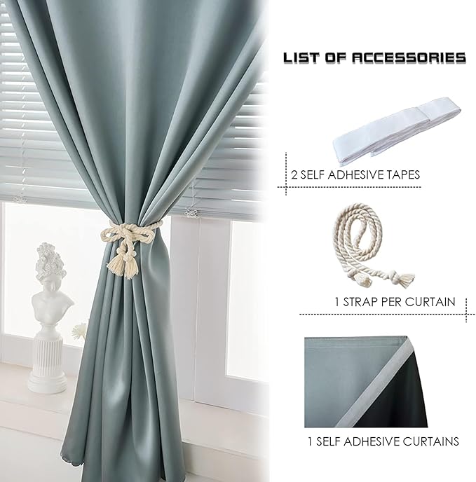 AJAZZ 100% Blackout Shades Window Cover Self Adhesive Curtains Sticky Curtain - Image 2