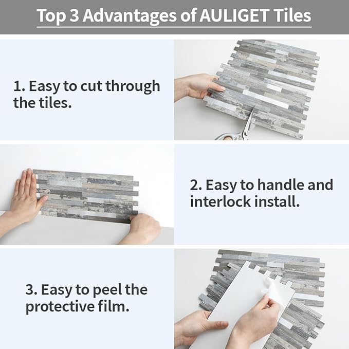 AULIGET 40 Sheets Peel and Stick Backsplash, Distressed Wood Look PVC Wall - Image 7