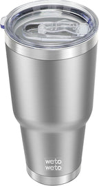 WETOWETO 30oz Tumbler, Stainless Steel Vacuum Insulated Water Coffee Tumbler Cup, Double Wall Powder Coated Spill-Proof Travel Mug Thermal Cup for Home Outdoor (Stainless, 1 Pack)